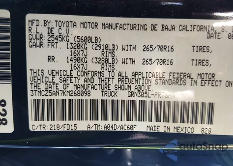 2019 Toyota Tacoma Trd Off Road from USA, damaged, VIN 3TMCZ5AN7KM268098